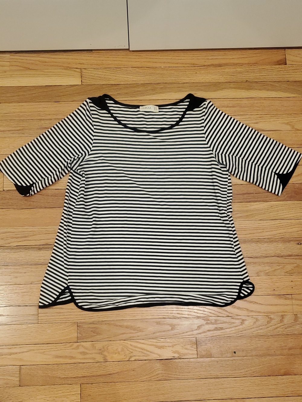 Luukaa Black & White Striped Scoop Neck Tunic Size 12